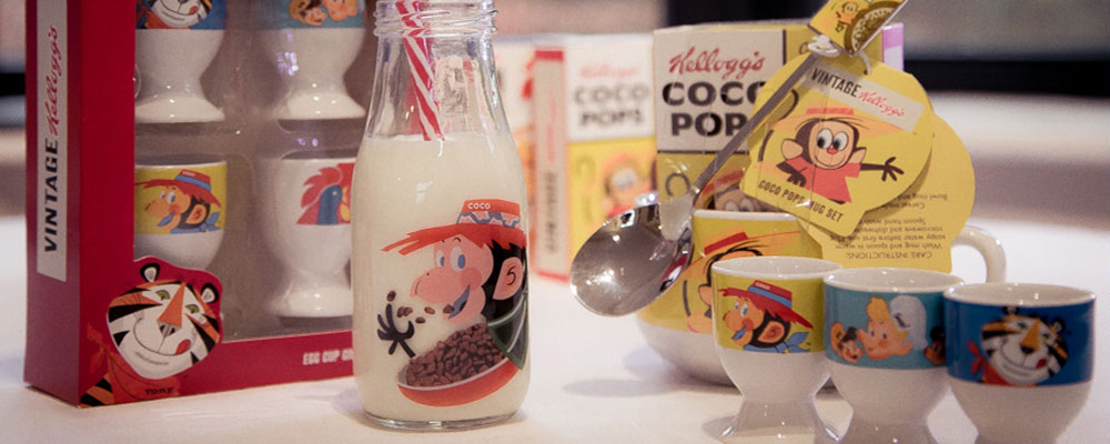 Vintage Kellogg's gifts including egg cup set, Coco Pops and milk bottle